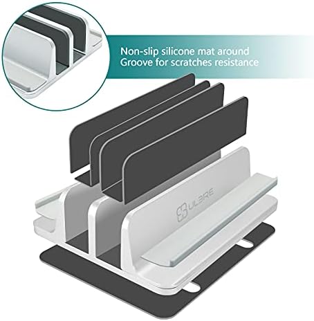 Vertical Laptop Stand for Desk Metal Heavy Duty, 4 Slots Adjustable 4in1 Vertical MacBook Stand Rack Pro Holder Compatible w' All Surface Dell Samsung HP Chromebook Upto 17.5' - Sliver - Image 3