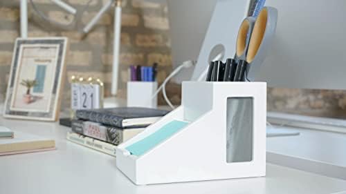 Victor Desk Pencil Cup With Angled Note Holder, Frosted Glass Window Desktop Organizer for Pens, Pencils, and Notes, 4.1 x 6.1 x 4.5-Inches, White - Image 5