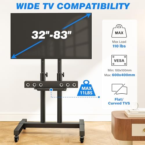 Rfiver Mobile TV Cart Rolling TV Stand for 32-83 Inch Screens up to 110lbs - Image 5