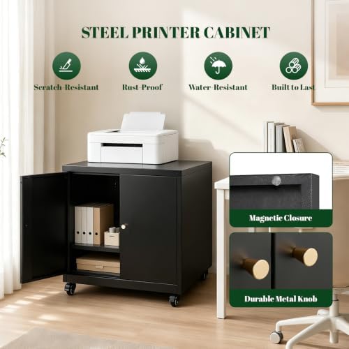 23.6" H Metal Printer Cabinet with Storage & Adjustable Shelf - Image 5