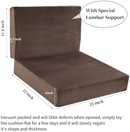 HOMBYS Foam Recliner Chair Cushions for Elderly, 4" Thick Chair Pads with Back Support for Office, Non-Slip Medium Firm Seat Cushion with Lumbar Pillow (Brown, 22"x22"+13" Backrest) - Image 2