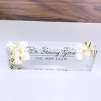 Artblox Office Desk Name Plate Personalized | Custom Name Plates for Desks | Calla Flowers Design On Clear Acrylic Glass | Office Desk Decor - (8" x 2.5") - Image 4