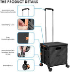 Foldable Utility Cart Portable Collapsible Crate Rolling Carts with Wheels Rolling Tote Basket Teacher Cart with Lid Wear-Resistant 360°Rotate Wheel Noiseless for Shopping Storage Office Use - Image 2