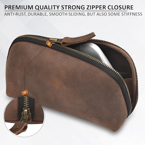 Leather Tech Pouch for Cables Chargers Phone | Tech Bag | Zipper Travel Accessory Pouch | Electronic Organizer Case Travel Bag (Vintage Dark Brown) - Image 4
