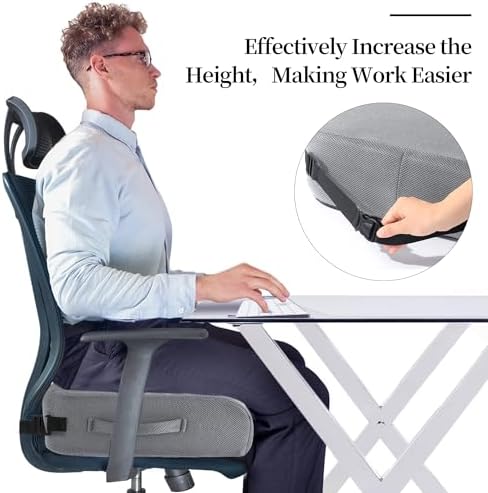MABOZOO Extra Thick Chair Cushions,Office Chair Booster Seat Cushion to Raise Seat Height for Pain Relief,18 x 16 x 6 inch Non Slip Memory Foam Thick Cushion with Carry Handle（Grey） - Image 2