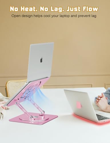 Adjustable Rotating Laptop Stand for Desk, Aluminum Riser, Pink - Image 5
