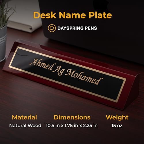 Dayspring Pens Personalized Desk Nameplate in Rosewood Finish, Gold Text - Image 4