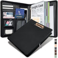 Clipboard with Storage for Men Women, Leather Padfolio Portfolio with Zipper, 1 Inch 3 Ring Binder 5 Dividers, Notepad for Letter Size, Elastic Closure and Pen Loop, Card Slot Black by KLLVE