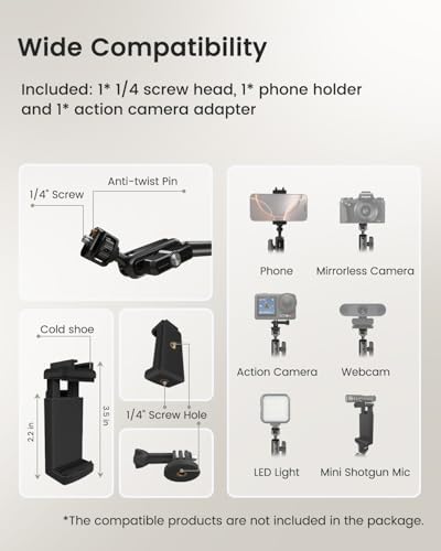 CAMBOFOTO 33" Magic Arm Phone Desk Clamp, Overhead Camera Mount, Boom Arm - Image 4