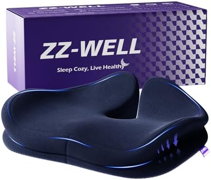 ZZ-WELL Seat Cushions for Office Chairs, Coccyx Cushion for Tailbone Pain, Memory Foam Butt Pillows for Computer Gaming Chair, Patented Pressure Relief Design Chair Cushion (Navy Blue, XX-Large) by ZZ-WELL