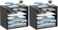 5-Tier Wood Desk Organizer, Paper Tray Organizer for Desk with Adjustable Storage Shelves, Desktop File Organization Paper Sorter Mail Holder for Office Home Classroom, Black (Pack of 2) by SHARKWOODS