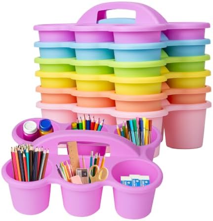 6 Pack Stackable Classroom Caddy with Handle, Pastel Multicolor by SSATISCN