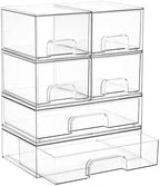 Vtopmart Stackable Storage Drawers Set of 6, Clear Plastic Organizer Bins for Bathroom Supplies, Ideal for Cabinet,Shelf, Pantry, Laundry Room Organization by Vtopmart