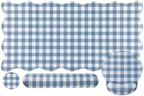 Sabary Gingham Desk Mat Scalloped Dust Blue, 35.4 x 15.7 Inch by Sabary