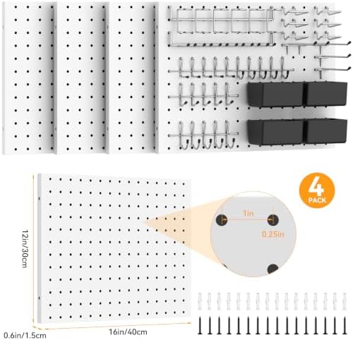 Peg Board, 4 Pack Metal Pegboard with Hooks, 71pcs Pegboard Kit, White Pegboard Wall Organizer, Heavy Duty Peg Boards for Walls Home, Garage Tool Storage, Workbench, Craft Room - Image 6