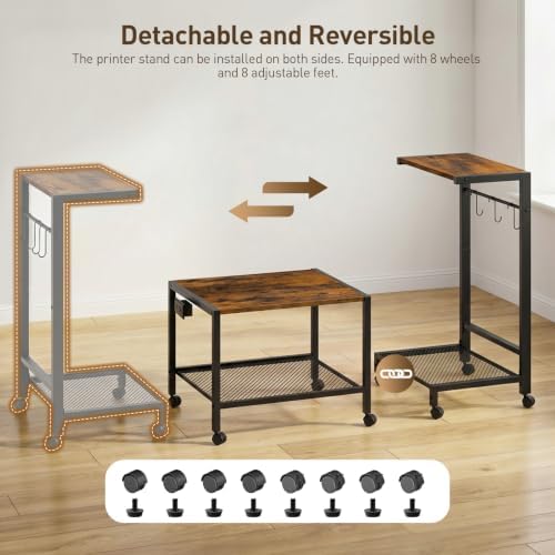 RALGEND Printer Stand with Computer Tower Stand, 2-in-1 Mobile Printer Table Under Desk PC Shelf, 2-Tier PC Tower Stand for Floor, Detachable CPU Holder Cart with Charging Station & Lockable Wheels - Image 2