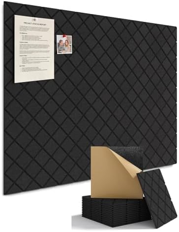 Kuchoow Bulletin Cork Board Large 47.2" x 35.4" Felt Notice Pinboard for Office Walls & Home, Self Adhesive 12 Pack Black Decorative Bulletin Mood Board Corkboard for for Bedroom, Display, Memo, Photo by Kuchoow