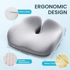 Benazcap Seat Cushion, Memory Foam Cushion for Office Chair - Ergonomic Chair Cushions for Tailbone Pain Relief, Sciatica & Back Support, Office Chair Cushion & Car Seat Cushion, Grey - Image 2