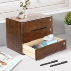 Wooden Desk Organizer with Drawers & Lock, Desktop Countertop Storage Cabinet Lockable Home Office Supplies File Tabletop Organizing Unit (3 Drawer - Retro Walnut) - Image 4