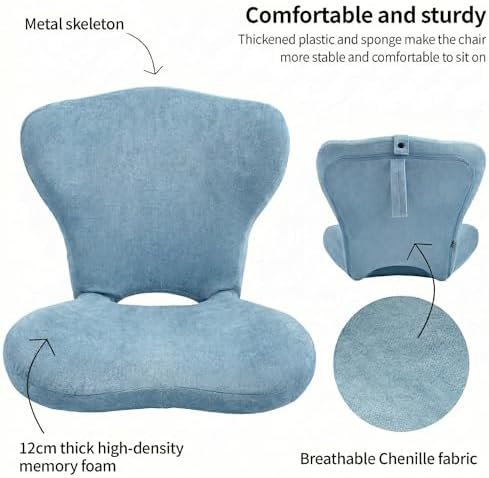 Seat Cushion with Backrest for Office Chair, Adjustable Back Support Cushion with Memory Foam, Folding Chair Cushion for Home Office, Floor Sitting, Gaming & Reading (Blue) - Image 5
