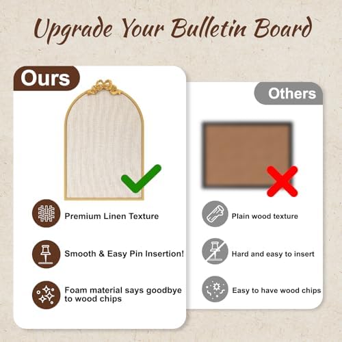 Vintage Gold Linen Cork Board, 24“X36” Arched Bulletin Board with Bow - Image 3