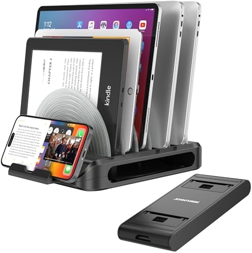 Vertical Laptop Stand Holder & Desk Organizer Rack - Adjustable Dock for MacBook, iPad, Phone (6-in-1 Multi Device Storage System with 360° Rotation) by DeskLogics