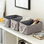TheWarmHome Foldable Small Storage Baskets with Strong Cotton Rope Handles [6-Pack] Gray Collapsible Storage Bins Set Works Room Storage, Nursery Baskets - Image 2