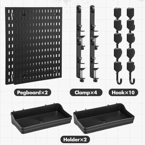 Marspark Clamp on Desk Pegboard 24" x 16" Plastic Peg Board Privacy Divider Desk Partition Panel Office Accessory Organizer Black No Drill Mounted Pegboard for Home Office Gaming - Image 2
