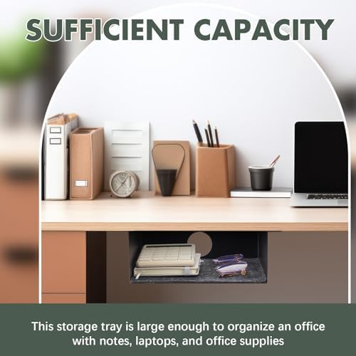 Yaocom 2 Pack Under Desk Hanging Shelf, Carbon Steel Storage Tray with Mute Felt Sheets, Mount Shelves Organizer for Office Home Workstation Gaming Desk Stand up(7.5x8x2.8 in/Storage Shelf,Black) - Image 6