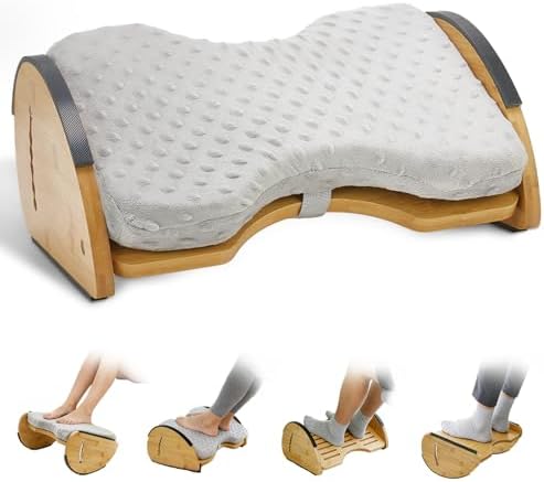 Foot Rest Under Desk, Under Desk Footrest, Foot Stool for Couch, Office Home, Gaming, 4-in-1 Bamboo Desk Foot Rest with 6 Adjustable Heights & Massage Cushion & Relieve Pressure on Legs, Waist & Back by ForkidinnnOffical