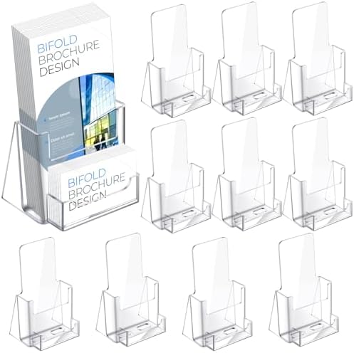 Wenqik Acrylic Brochure Holder with Business Card 4.1 Inch Rack Card Holder Pamphlet Display Stand Organizer for Menu Flyer Magazine Office Booklets(10 Pcs) by Wenqik