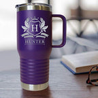 The Wedding Party Store Custom Personalized 20 oz Stainless Steel Powder Coated Vacuum Insulated Double Walled Travel Tumbler Coffee Mug with Handle and Lid (Purple) - Image 6