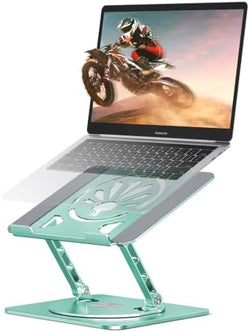 Adjustable Rotating Laptop Stand for Desk, Aluminum Riser, Green by Axbima