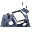 Dacasso Navy Blue Bonded Leather Luxury 9-Piece Desk Set - Blotter Pad & Desk Organization Essentials - Executive Decor and Surface Protector by Dacasso