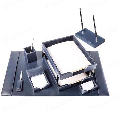 Dacasso Navy Blue Bonded Leather Luxury 9-Piece Desk Set - Blotter Pad & Desk Organization Essentials - Executive Decor and Surface Protector by Dacasso