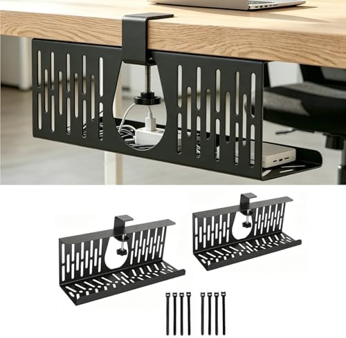 Under Desk Cable Management Tray, Cord Organizer for Desk Cable Management Tray Under Desk with Clamp for Home Office, Standing Desk (2Pack Black) by Unknown