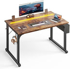 DurayLoly 40" Computer Desk with Waterproof LED Lights for Bedroom,Brown by Durayloly