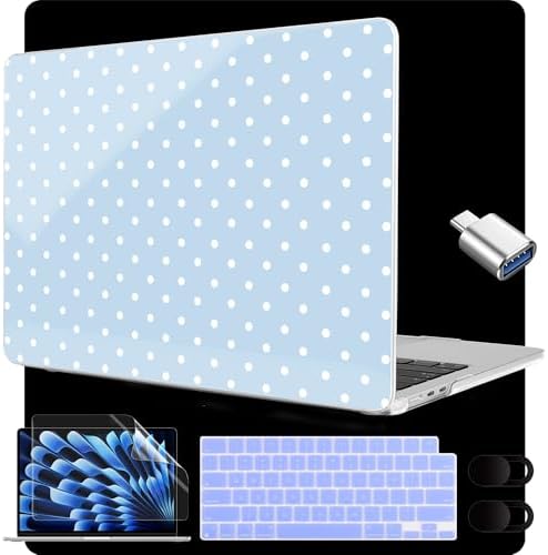 MEEgoodo for M5/M4/M3/M2 MacBook Air 15 inch Case 2026 2025 2024 2023, Case Fit Model (A3448/A3241/A3114/A2941) for MacBook Air 15.3 inch, Blue & White Polka Dots by MEEgoodo