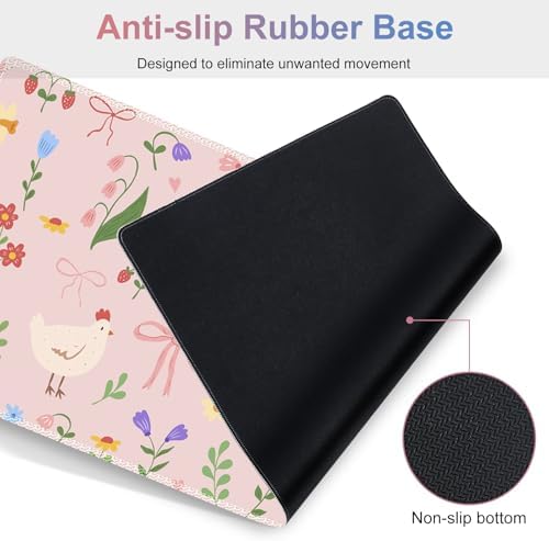 Large Gaming Mouse Pad Set, Adorable Style 4 in1 Ergonomics Keyboard Desk Mat with Memory Foam Wrist Rest, Extended Game Mousepad, Non-Slip Desk Pad Matt Easy Typing Pain Relief I Pink Girly - Image 7