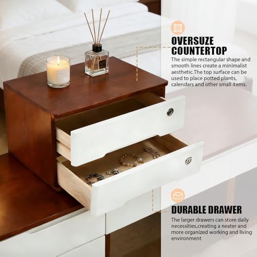 Desktop Storage Box,Desk Organizer Drawer,Desktop Organizer,Small Things Holder Drawers,Kitchen Tea Bag Organization with Lockable Drawers for Office School Bedroom (2Tiers,Walnut & White) - Image 4