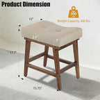 Vanity Stool, Saddle Seat Vanity Stool Chair with Wood Legs, Small Square Linen Makeup Chairs for Vanity, Modern Makeup Bench Under Desk for Living Room, Bedroom, Ottoman Foot Rest Stools, Linen Beige - Image 3