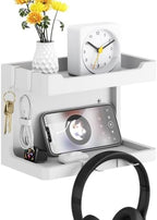 NiHome Bedside Wall Shelf Organizer, Wood 2-Tier Floating Nightstand, White by NiHome
