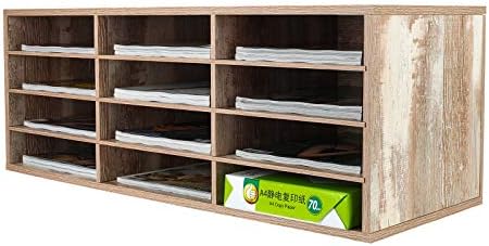 PAG-Mass Mail Sorter Wood Countertop Literature Organizer, Student Mailbox for Classroom, Desktop Bill Paper Holder Rack for Office Home School, 12 Compartments, Retro White by PAG
