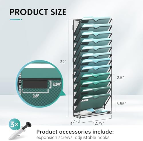 SUPEASY 13-Tier Wall File Organizer, Hanging File Holder, Wall Mail Sorter - Image 2
