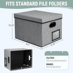 BALEINE File Organizer Box with Lid, Collapsible File Folder Organizer with Plastic Slide, Filing Box for Office Home Document Organizer Storage (Gray, 2PK) - Image 4