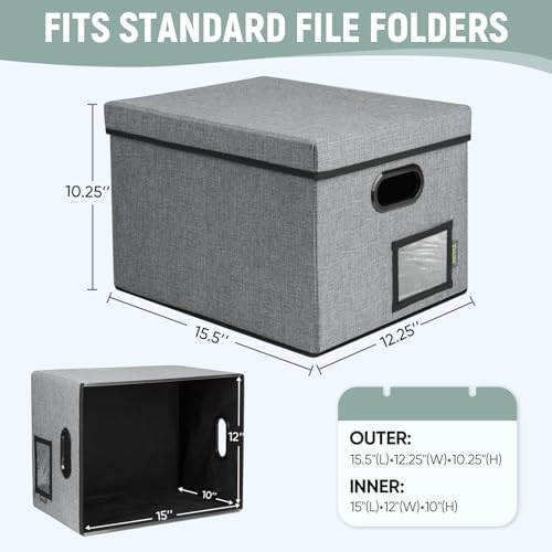 BALEINE File Organizer Box with Lid, Collapsible File Folder Organizer with Plastic Slide, Filing Box for Office Home Document Organizer Storage (Gray, 2PK) - Image 4