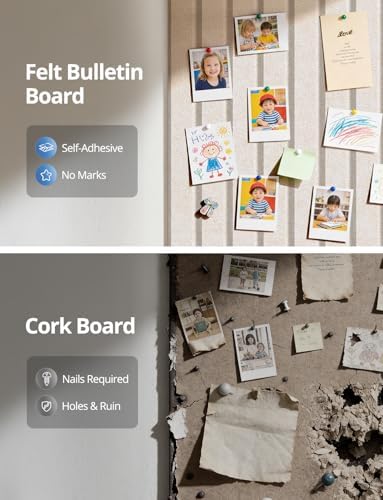 Kuchoow Felt Bulletin Board Tiles Self Adhesive Pin Cork Board Alternative for Wall, Large Panels 48"×36" 12 Pack Beige Corkboard Memo Vision Display Photo Organizer for Office Home Classroom - Image 5