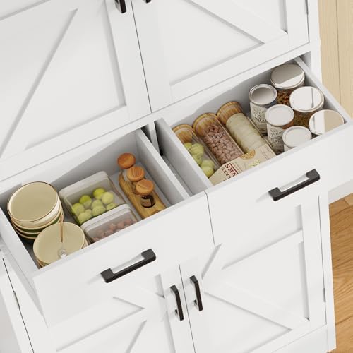 Farmhouse Pantry Cabinet, Tall Kitchen Storage Cabinet with Barn Doors - Image 5
