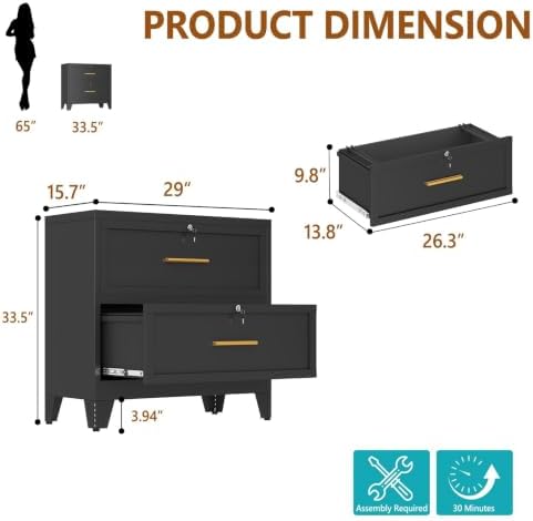 2 Drawer File Cabinet with Lock, Small Filing Cabinet for Home Office - Image 3