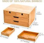 DEAYOU Bamboo Desk Organizer, 100% Natural Bamboo Desktop Drawer Organizer, Tabletop Storage Cabinet Organization Box with 4 Drawers for Makeup, Letter, Home Office Supplies, 3-Layer, Fully Assembled - Image 3